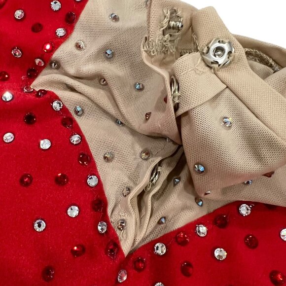 Girls Red Long Sleeve Rhinestone Ice Figure Skating Dress - Picture 12 of 12